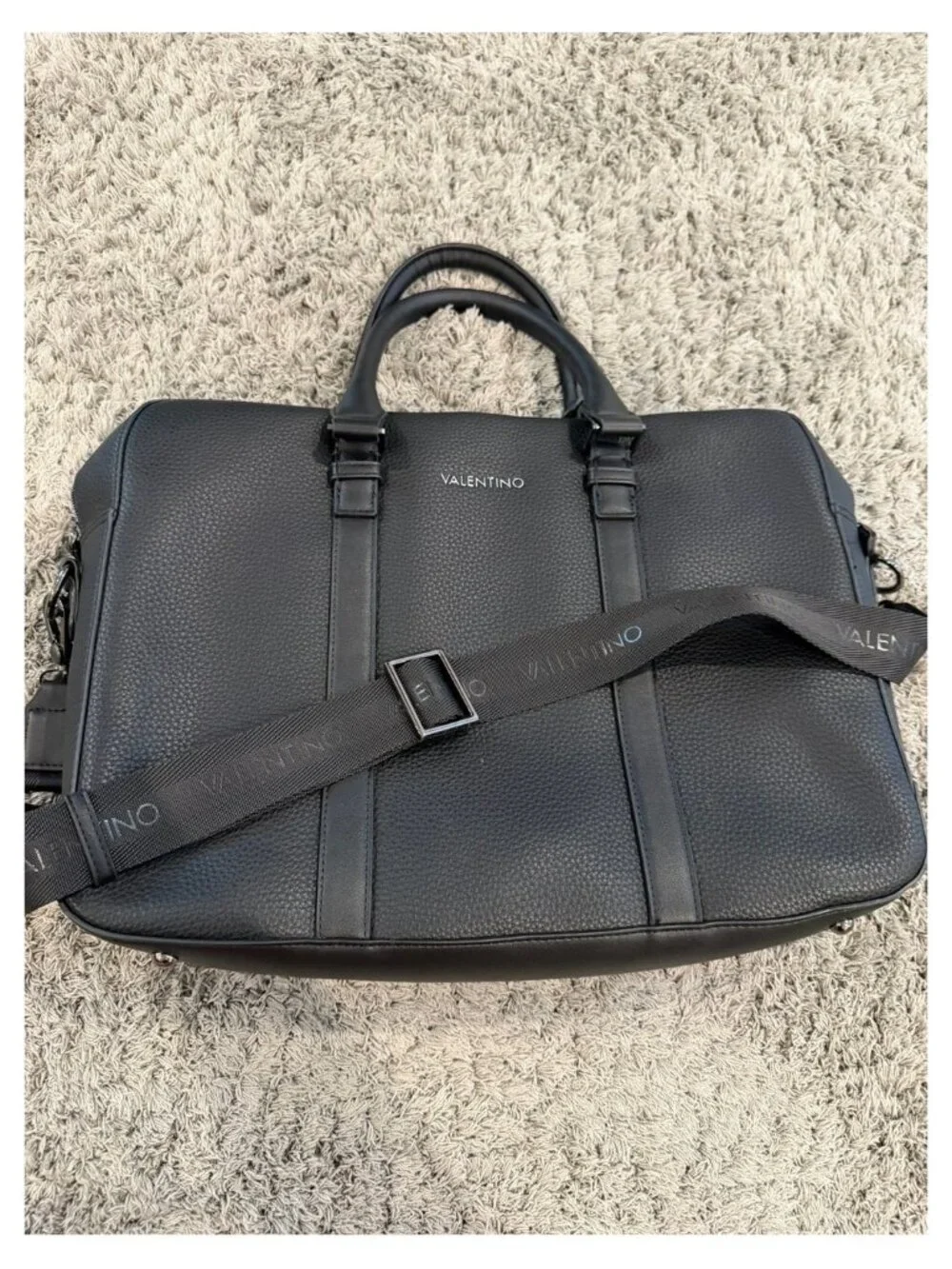 Mario Valentino Black Leather Briefcase / Work Bag